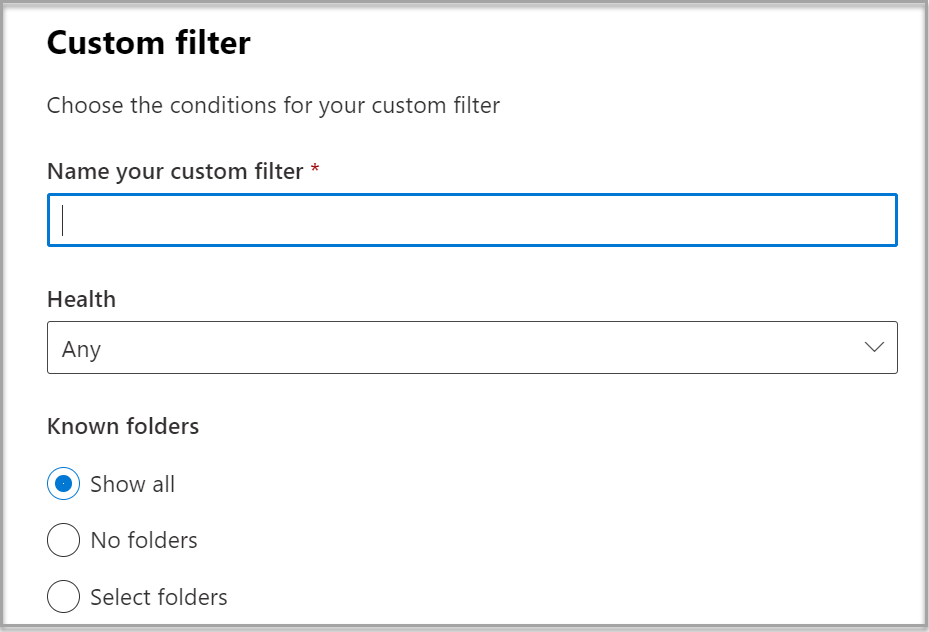 Screenshot of the custom filter panel.