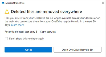 The "Deleted files are removed everywhere" warning message