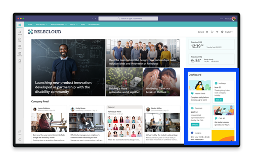 Screenshot of the SharePoint app in Teams Dashboard web part highlighted.