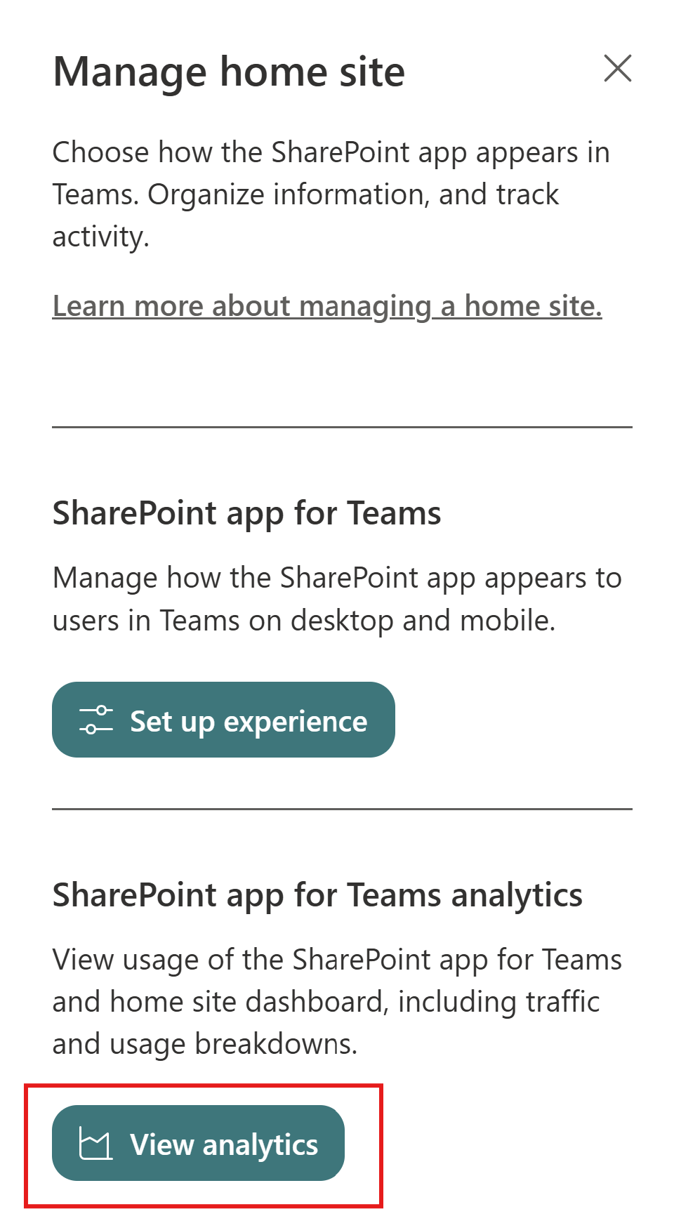 Screenshot showing the analytics section with view report highlighted.
