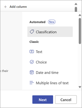 Screenshot showing how to add a classification column.