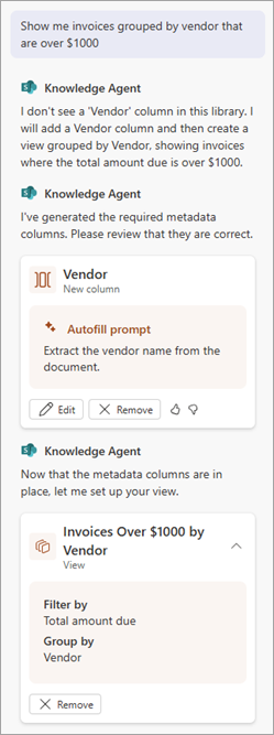 Screenshot of the document library showing the next view configuration in the chat box.