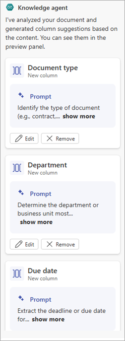 Screenshot of the chat panel showing the suggested columns.