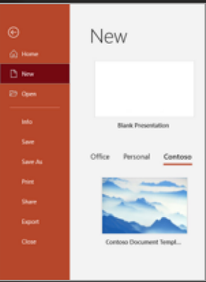 Selecting a template in PowerPoint