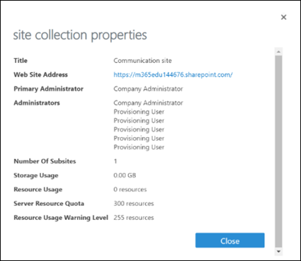 Site collections properties