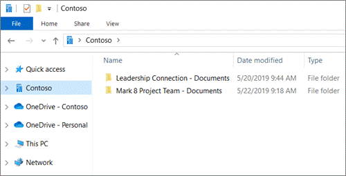 Screenshot showing sync folders for OneDrive and sites.