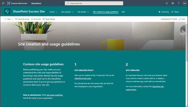 Image of the site creation guidelines page
