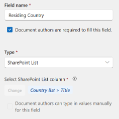 Screenshot that shows the field name and type options.
