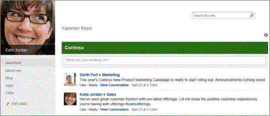 Yammer home feed on a My Site page