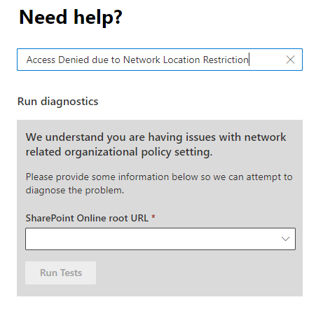 Screenshot of the diagnostic form in the Admin Center.