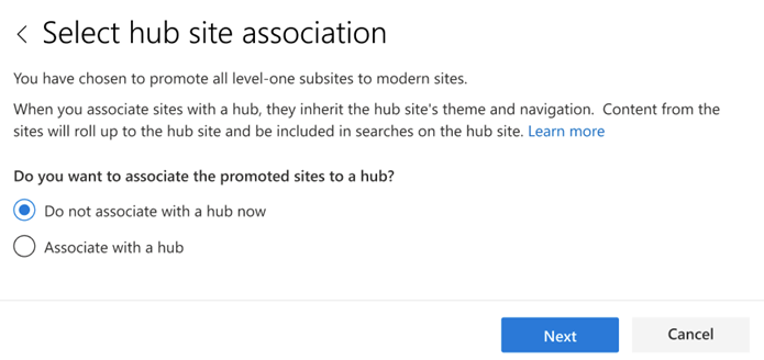 select a site structure hub association