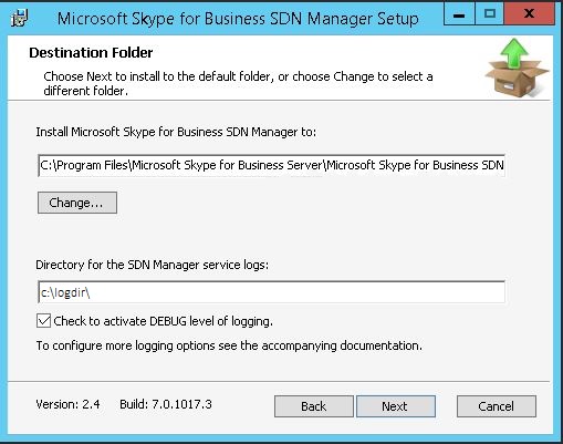 SDN Manager destination folder