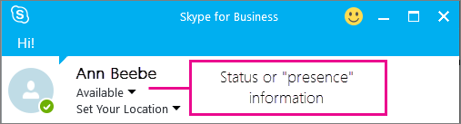 An example of a person's online status in Skype for Business.