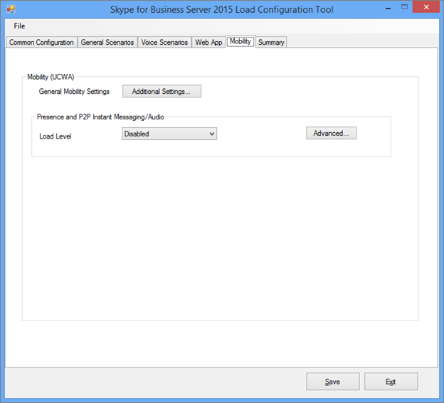 Load Configuration tool Mobility tab.