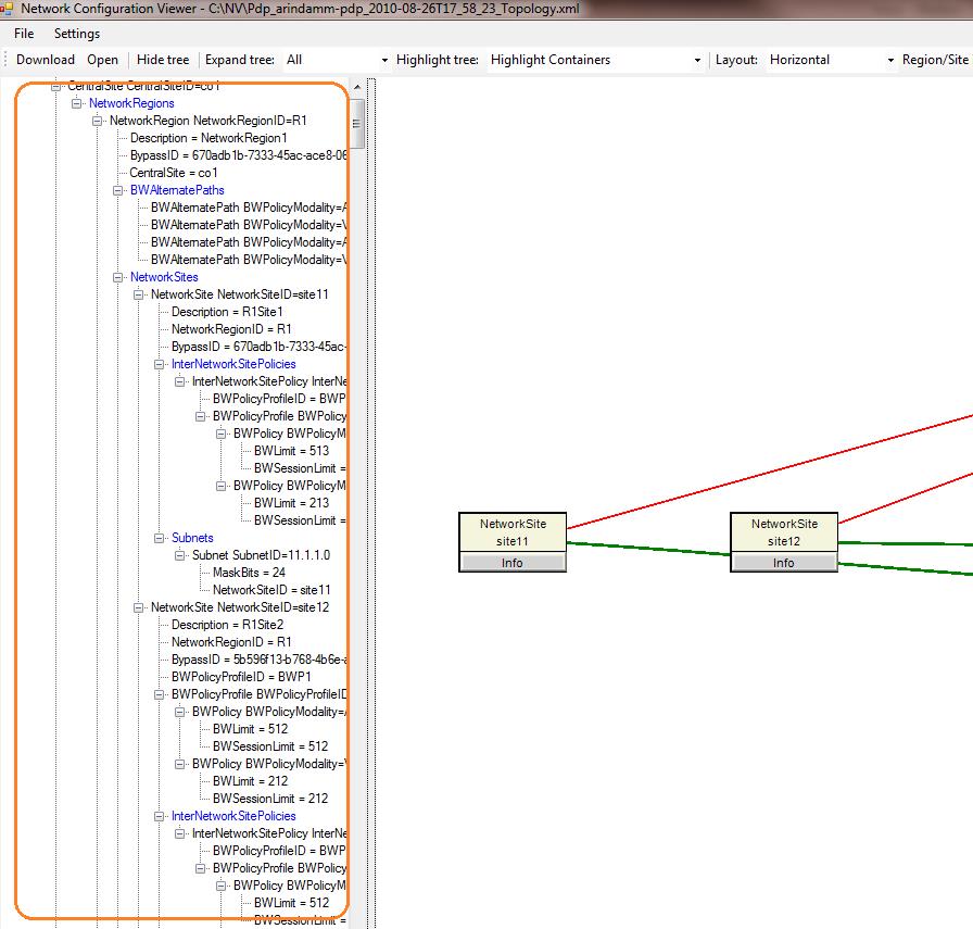 Viewing network configuration data in a tree-view.