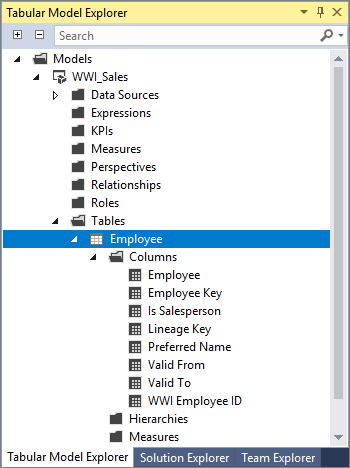Table in Tabular Model Explorer