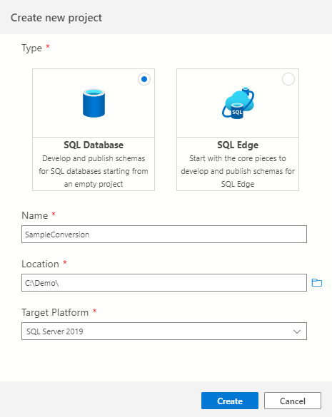 Configure new SQL Database project