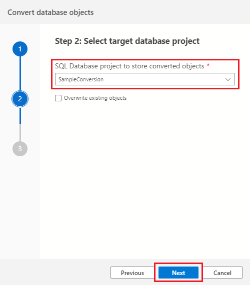 Select target database project