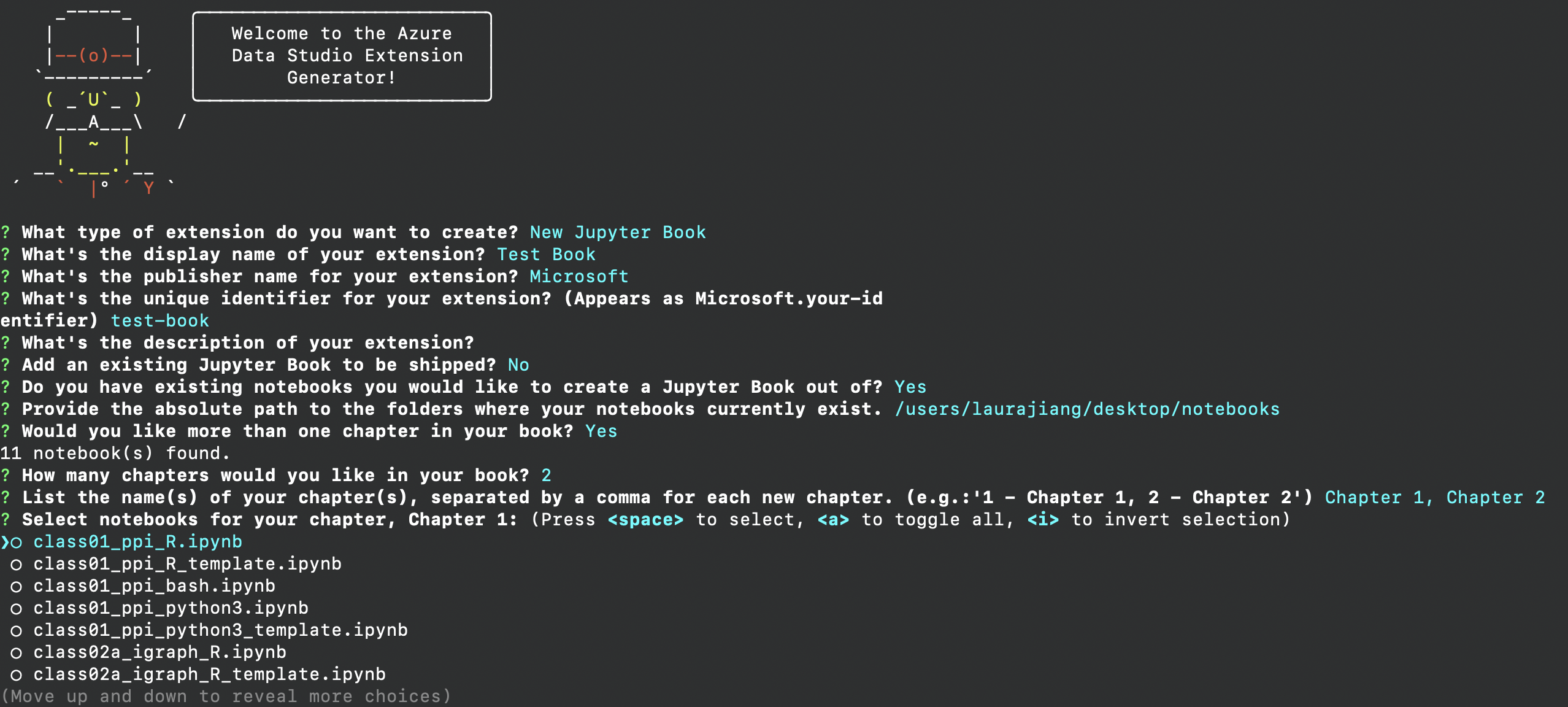 Screenshot that shows creating Jupyter book.