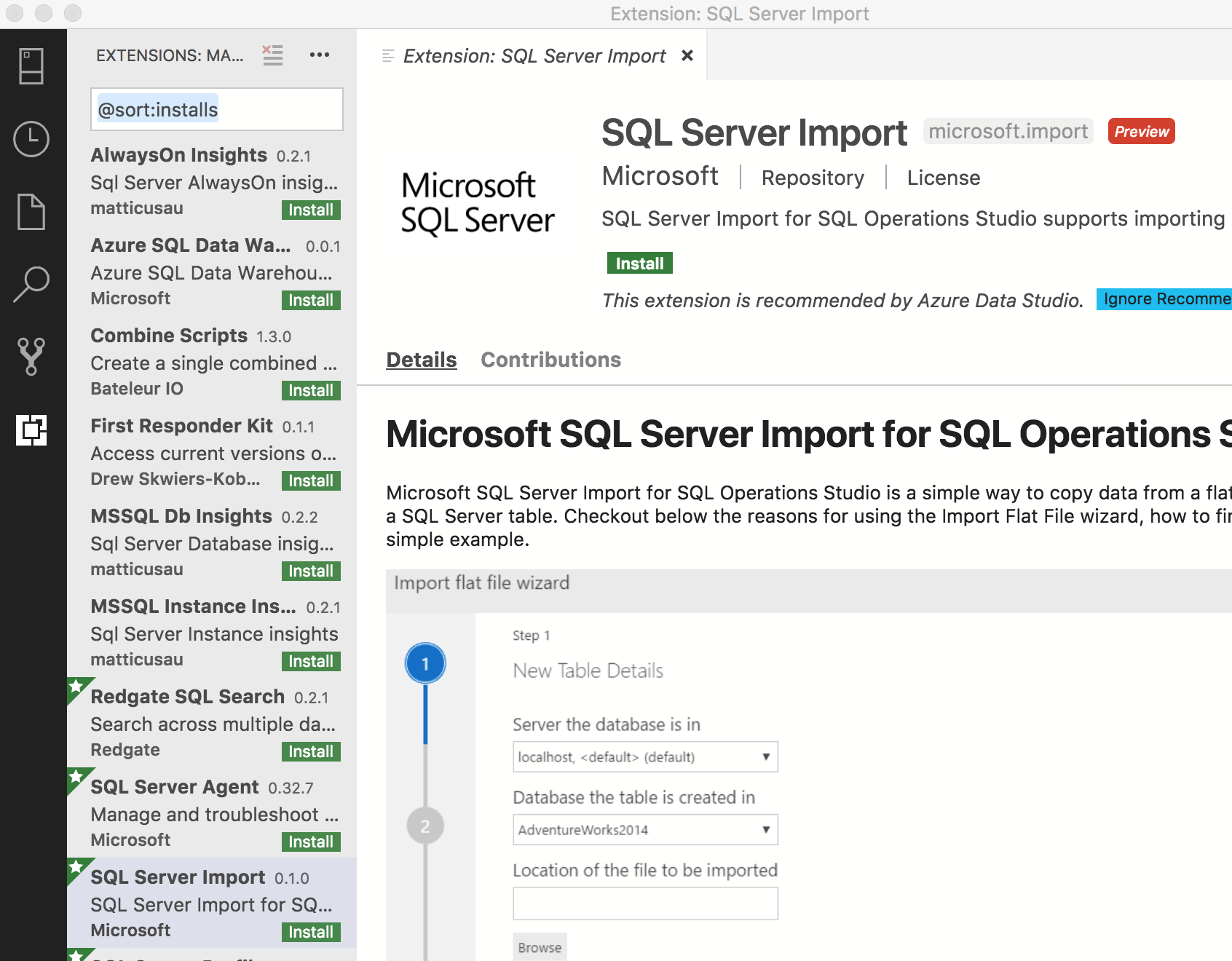 SQL Server Import Extension - Azure Data Studio | Microsoft Learn