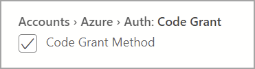 Screenshot of Azure authentication Code Grant option.
