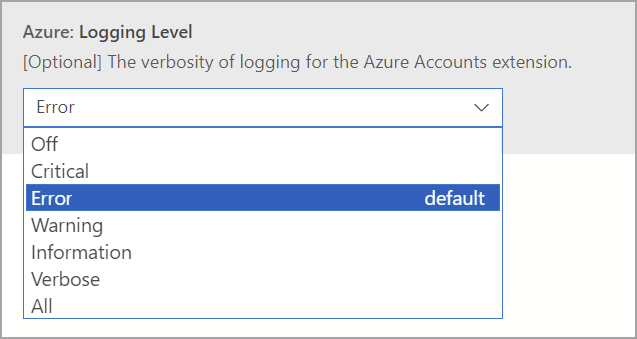 Screenshot of Azure authentication logging Level configuration.