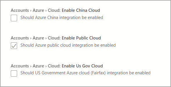Screenshot of Azure authentication National Clouds.