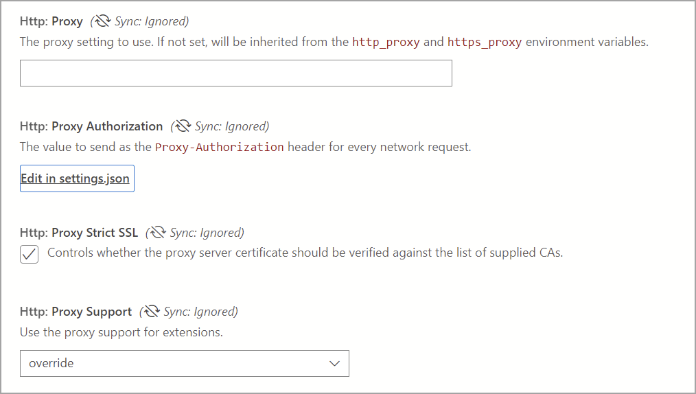 Screenshot of Azure authentication proxy settings.