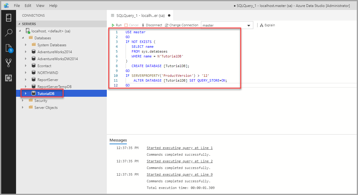 Screenshot showing how to create database.