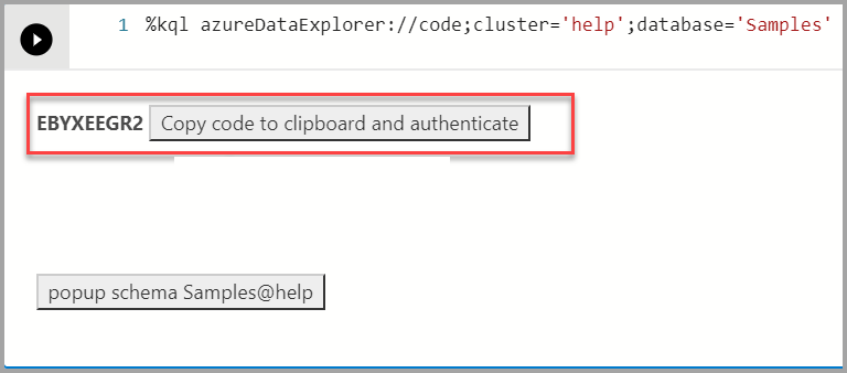 Screenshot of the Azure Data Explorer authentication.