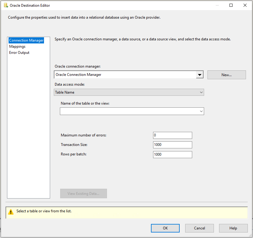 Configuring Destination Tables