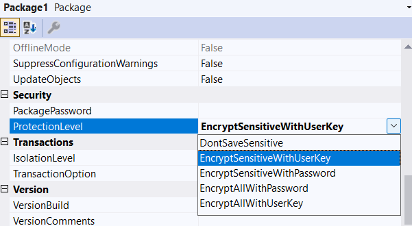 Screenshot of the package protection level setting.