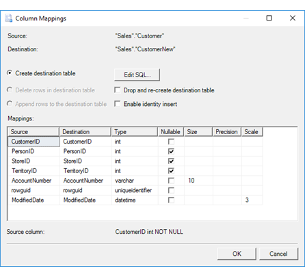 Column Mappings SQL Server Import and Export Wizard - SQL Server