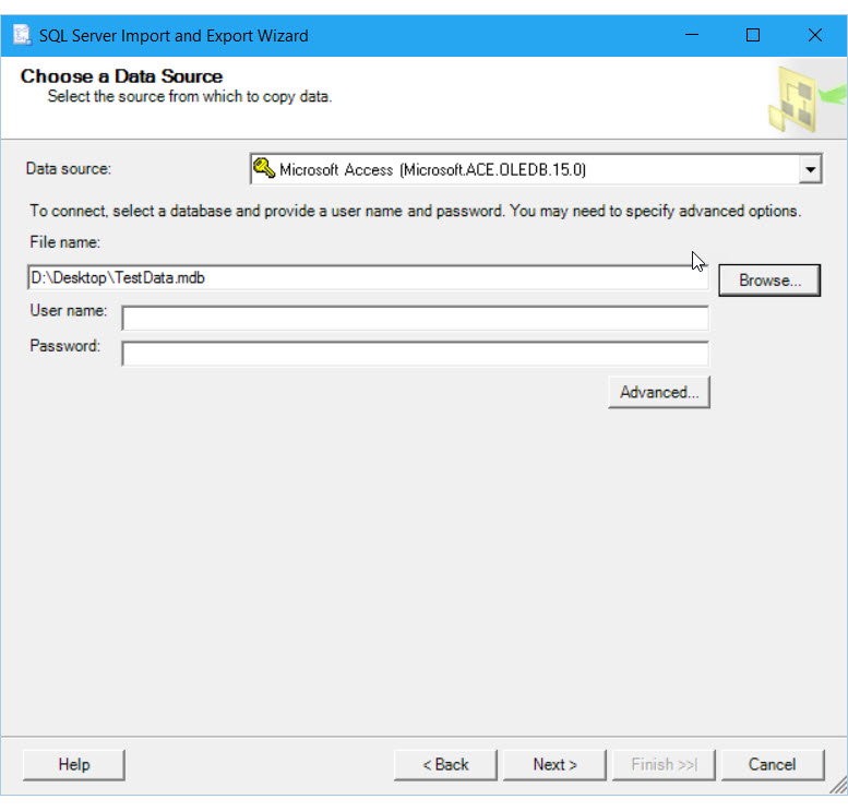 Connect to an Access Data Source (SQL Server Import and Export Wizard) -  SQL Server Integration Services (SSIS) | Microsoft Learn