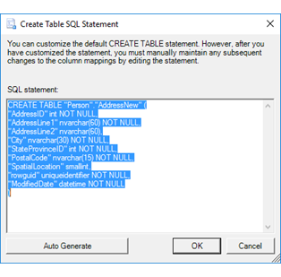 Create Table Statement (SQL Server Import and Export Wizard) - SQL Server Services (SSIS) | Microsoft Learn