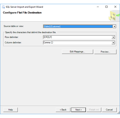 Configure flat file page of the Import and Export Wizard