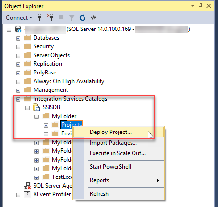 Deploy a project from SSMS