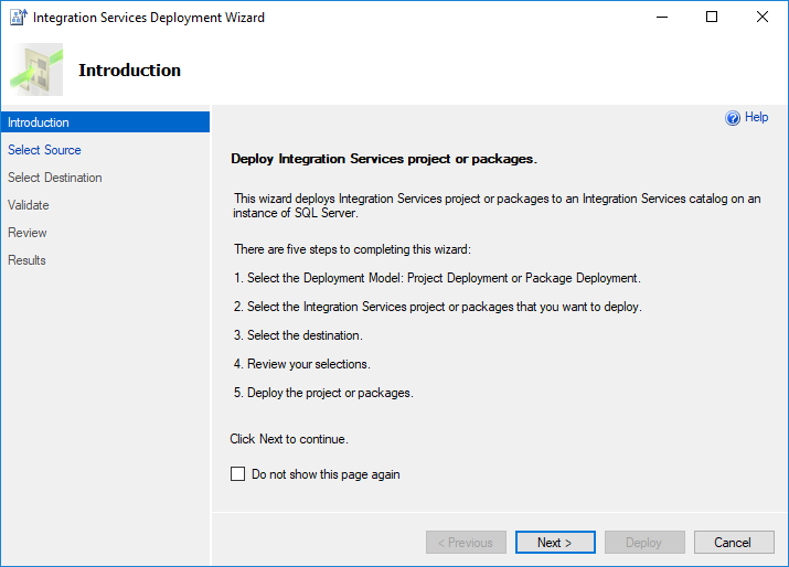 The SSIS Deployment Wizard dialog box opens