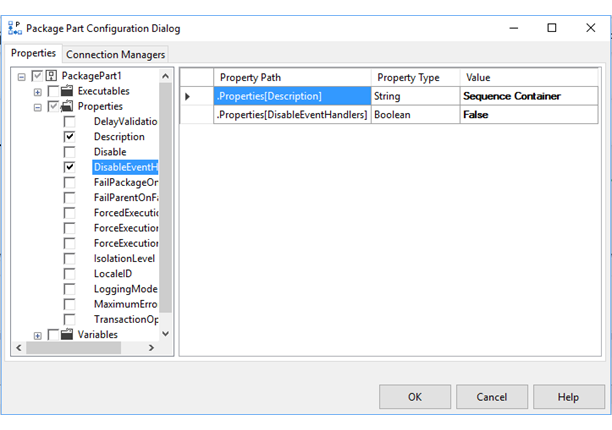 Properties tab of the Template Configuration dialog box