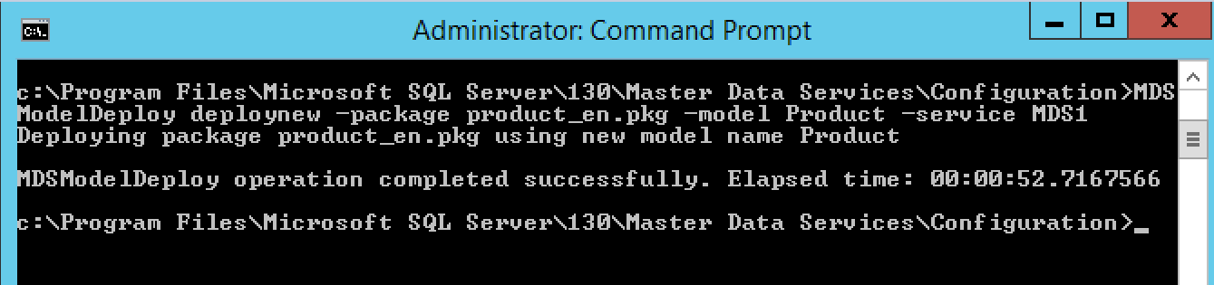Command line for deploying the Product sample model
