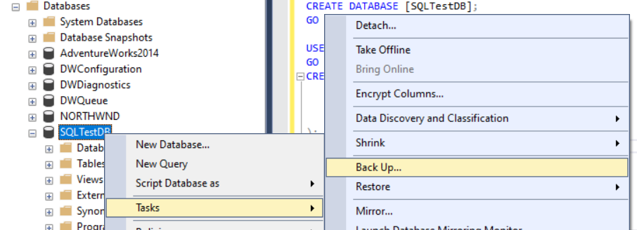 mssql backup table