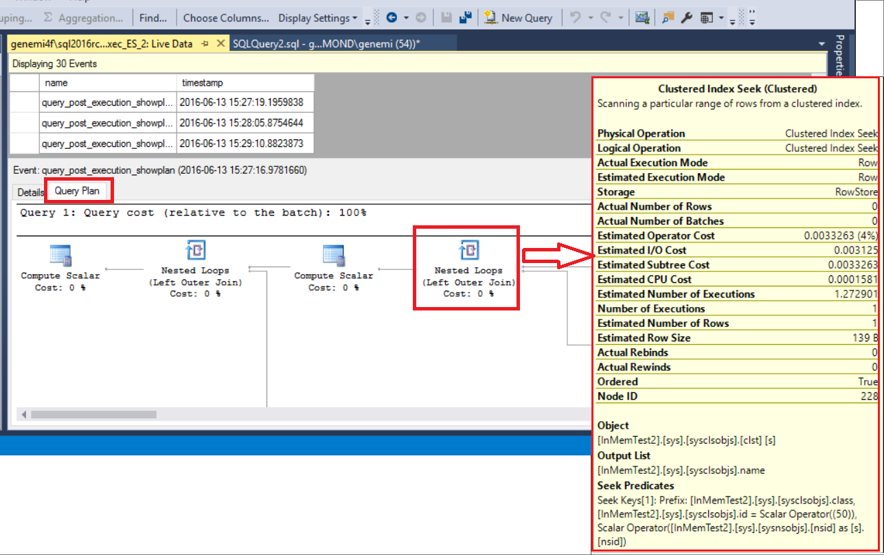 Screenshot of Query Plan, with properties list for one node.