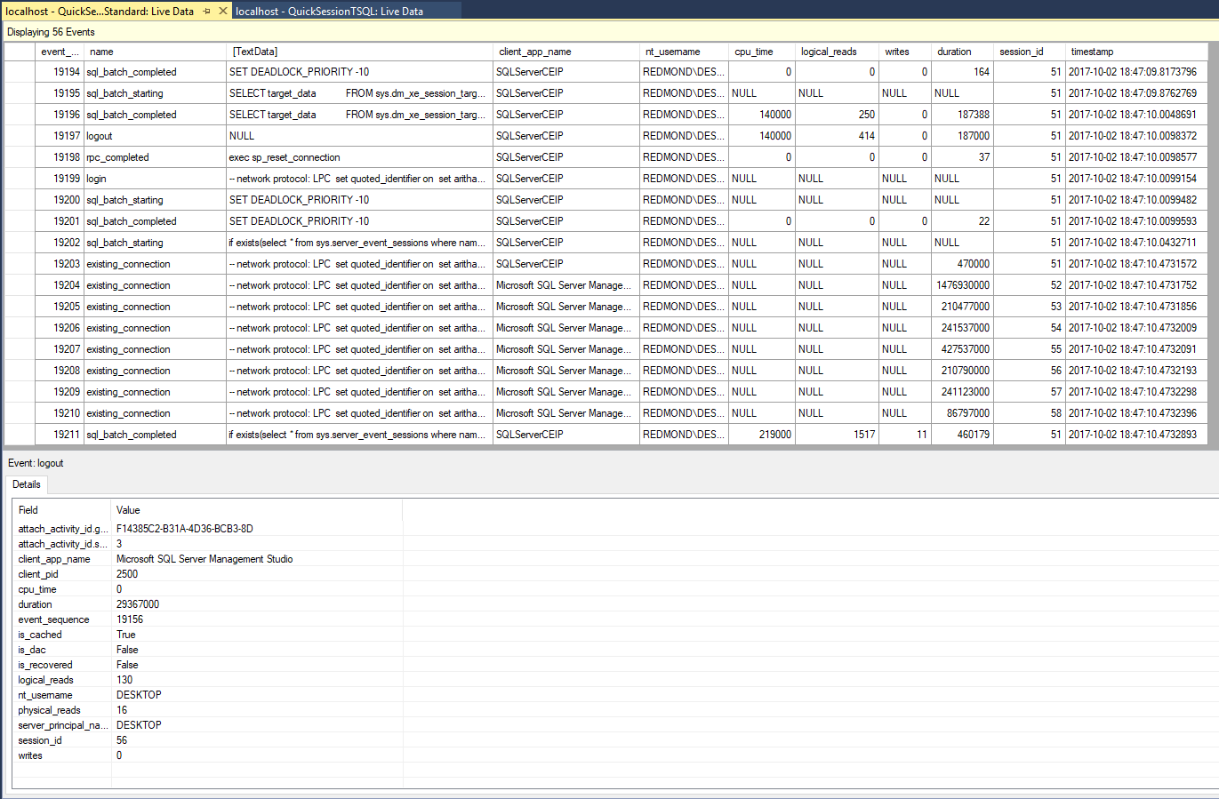 Use the SSMS XEvent Profiler - SQL Server | Microsoft Learn