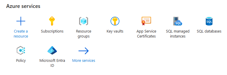Screenshot of the Azure services pane.