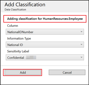 Screenshot showing the Add Classification context window.