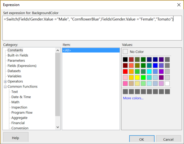 Screenshot showing the complete expression in the Expression dialog box.