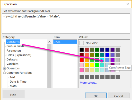 Screenshot showing how to use a color to show a gender.