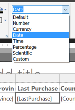 Screenshot showing how to set the Last Purchase column to Date.
