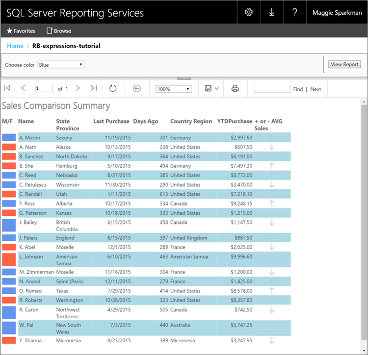 Screenshot of the new report complete with each expression visible.