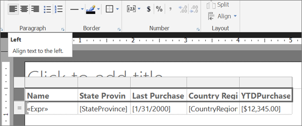 Screenshot showing how to format headings in report builder.